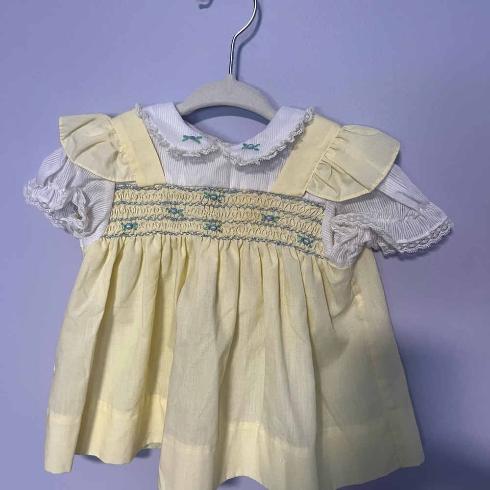 Vintage Yellow Baby Dress with Embroidered Details
